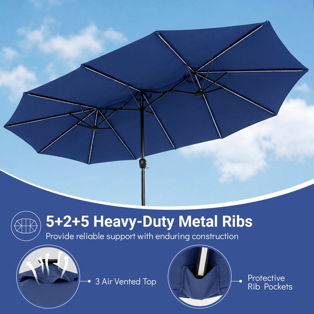 15.5FT Extra-Large Patio Umbrella with Base 12 Reinforced Ribs-Navy