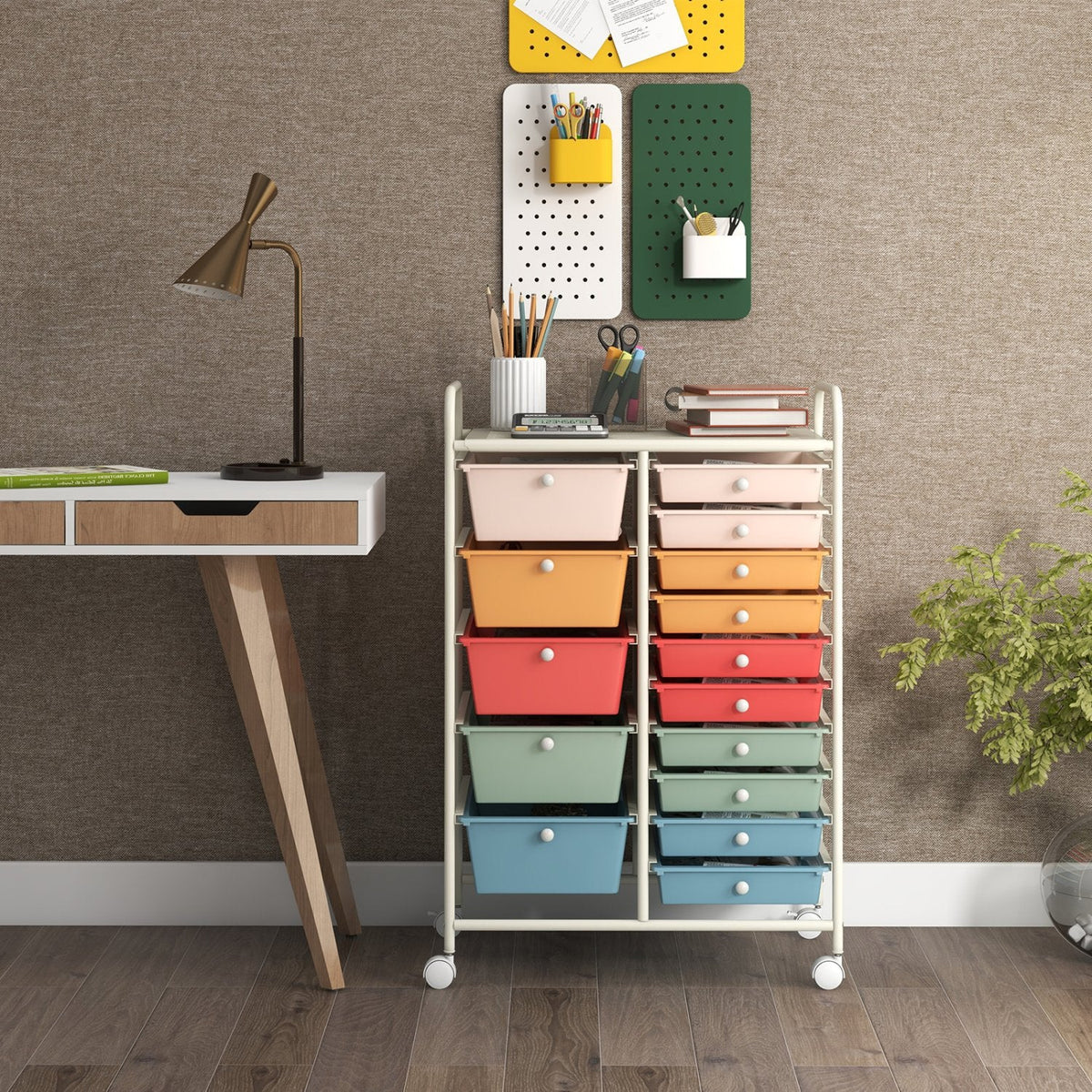 15-Drawer Utility Rolling Organizer Cart-Deep Multicolor