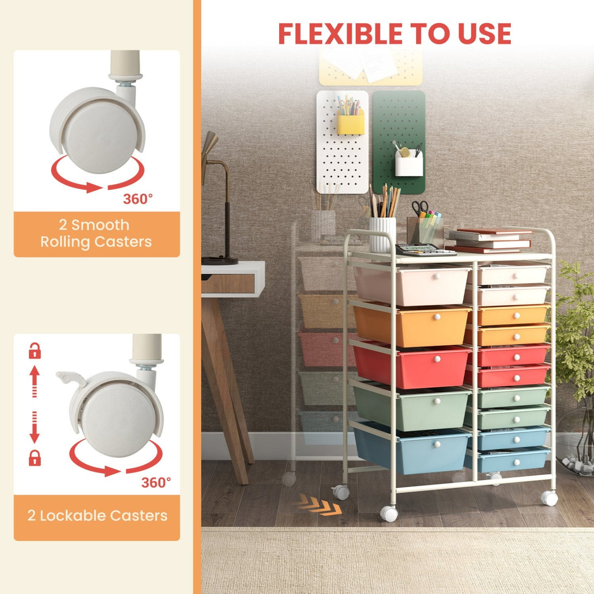 15-Drawer Utility Rolling Organizer Cart-Deep Multicolor