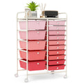 15-Drawer Utility Rolling Organizer Cart Multi-Use Storage-Pink