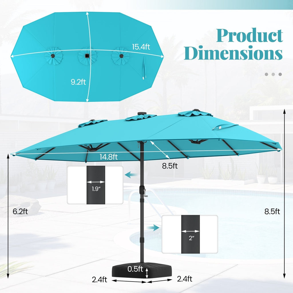 15 Feet Double-Sided Patio Umbrella with 48 LED Lights-Turquoise