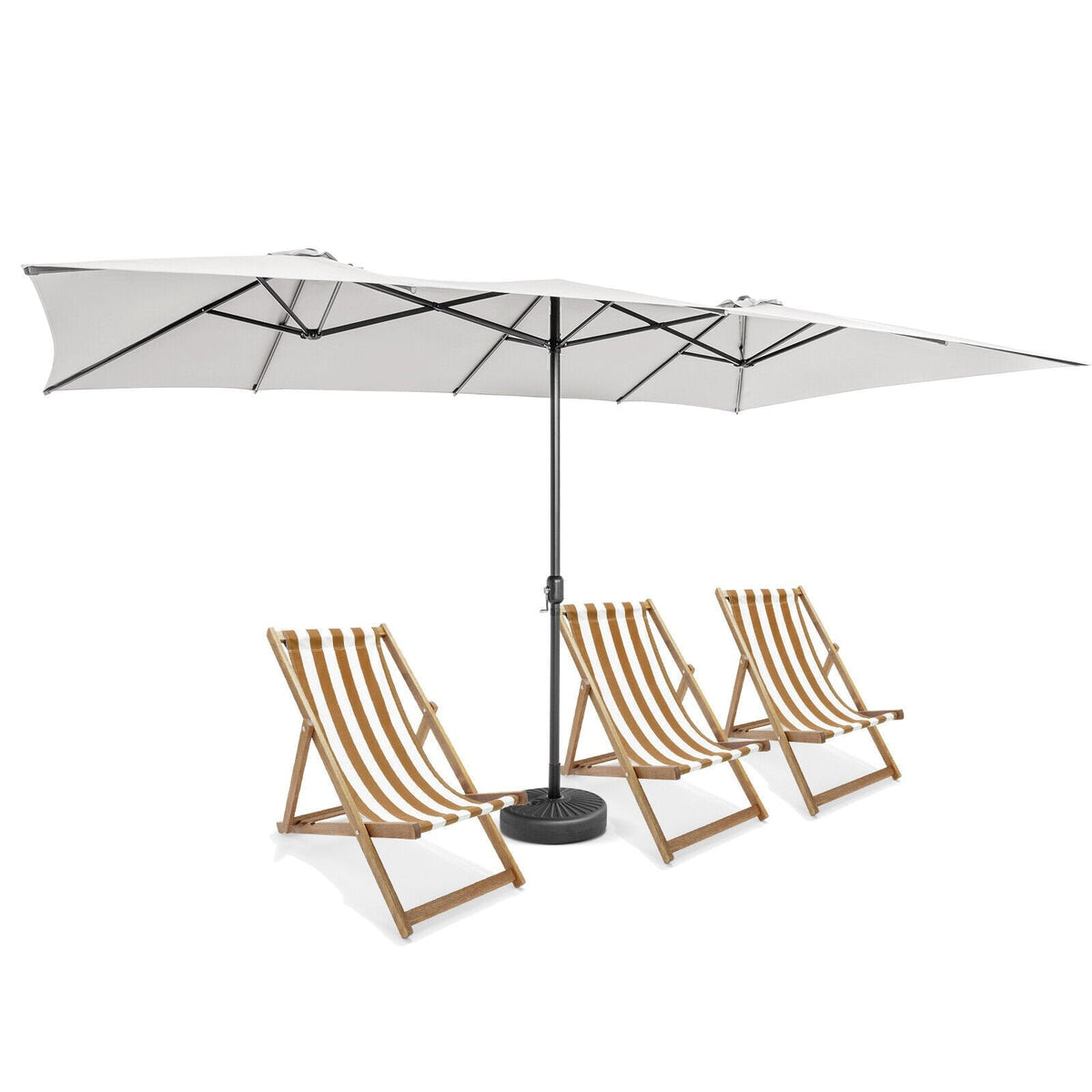 15 Feet Double-Sized Patio Umbrella with Crank Handle and Vented Tops-Beige