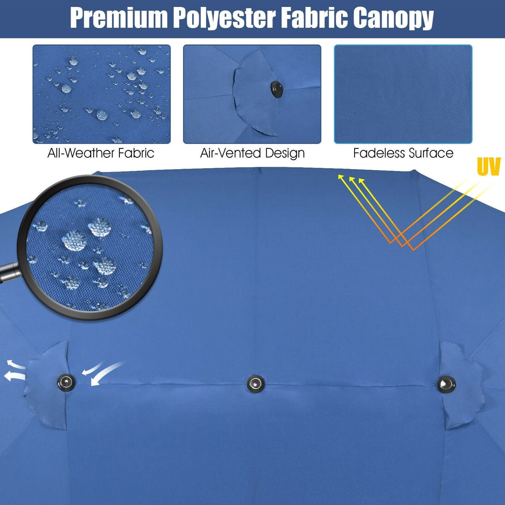 15 Feet Patio Double-Sided Umbrella with Hand-Crank System-Navy