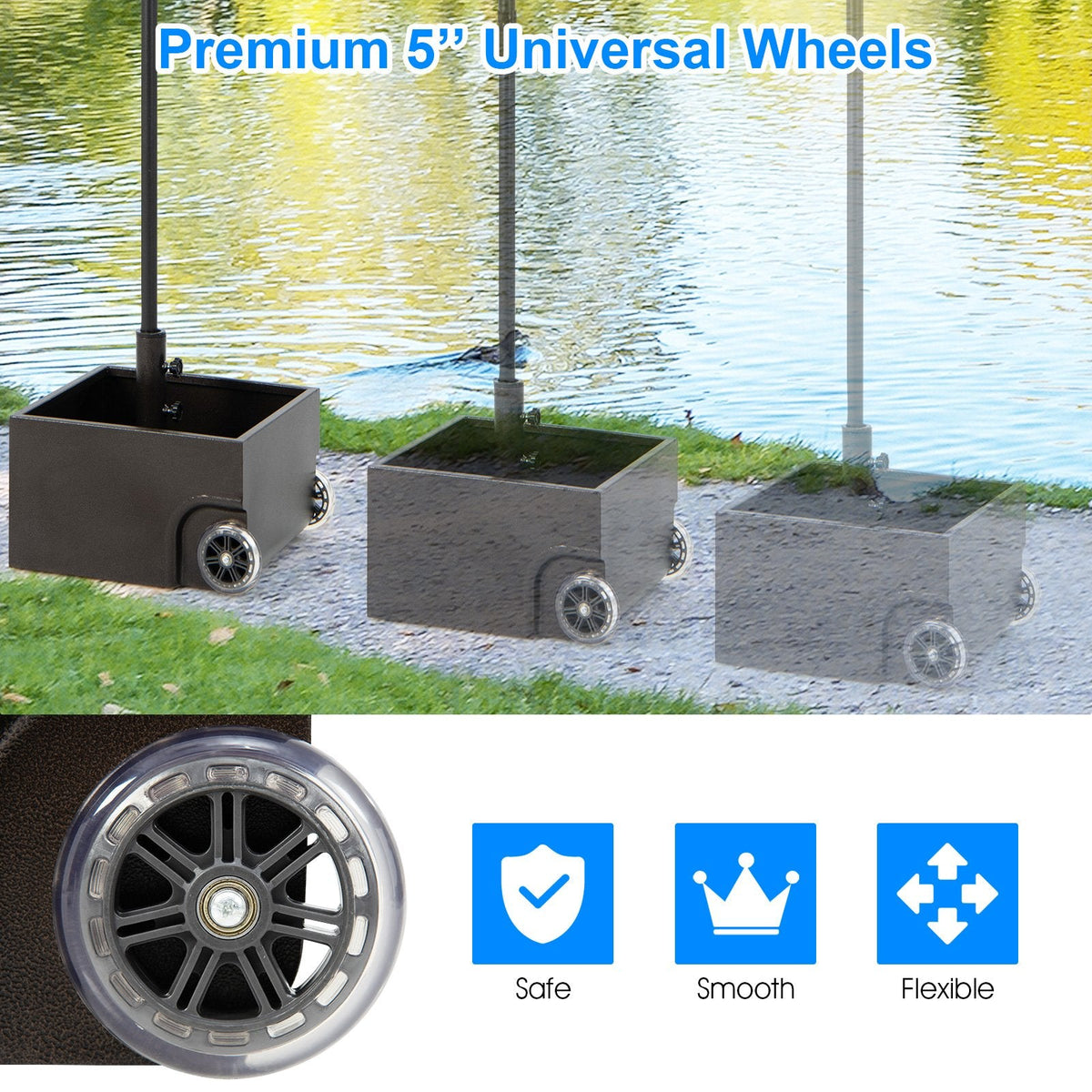 150 Pounds Patio Umbrella Base Stand Wheels Planter Outdoor-Black