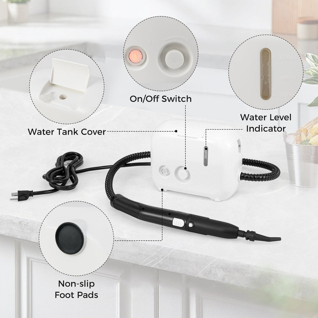 1500W Portable Steam Cleaner with 34 oz Water Tank-White