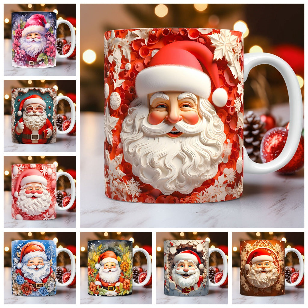 Creative 3D Christmas Ceramic Mug – Santa Claus Design
