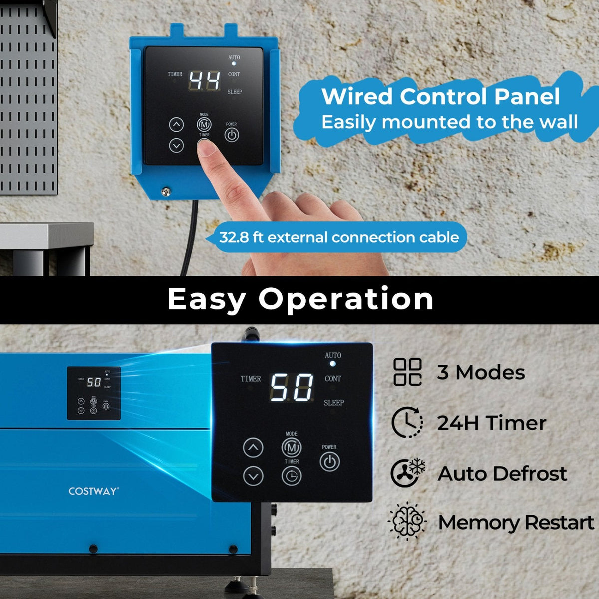 155 Pint Crawl Space Dehumidifier, CSA Certified, 20 to 90% Humidity Range, Remote Panel, Blue