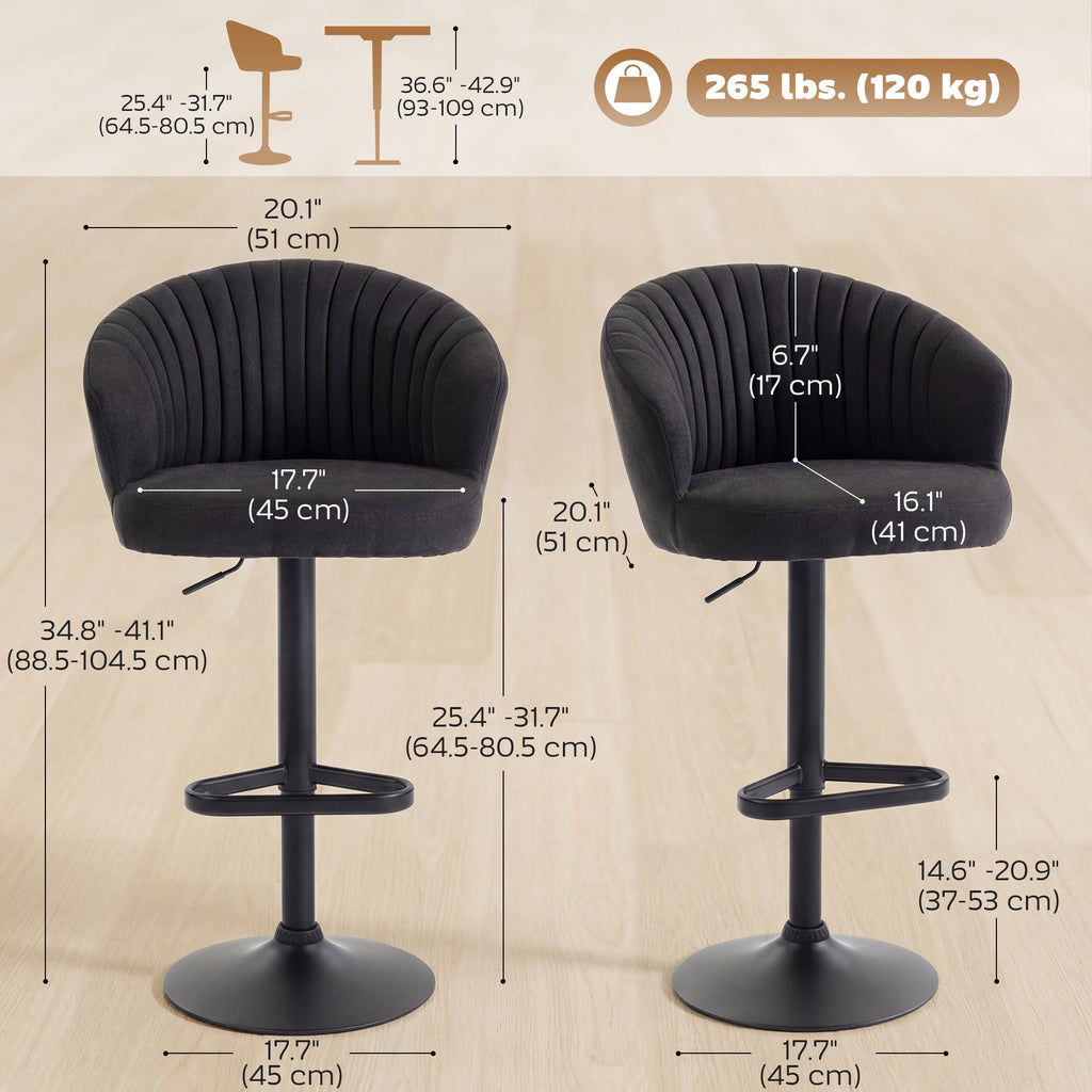 Bar Stools Set of 2, Swivel Counter Height Barstools with Back, Footrest, Adjustable Height, Beige