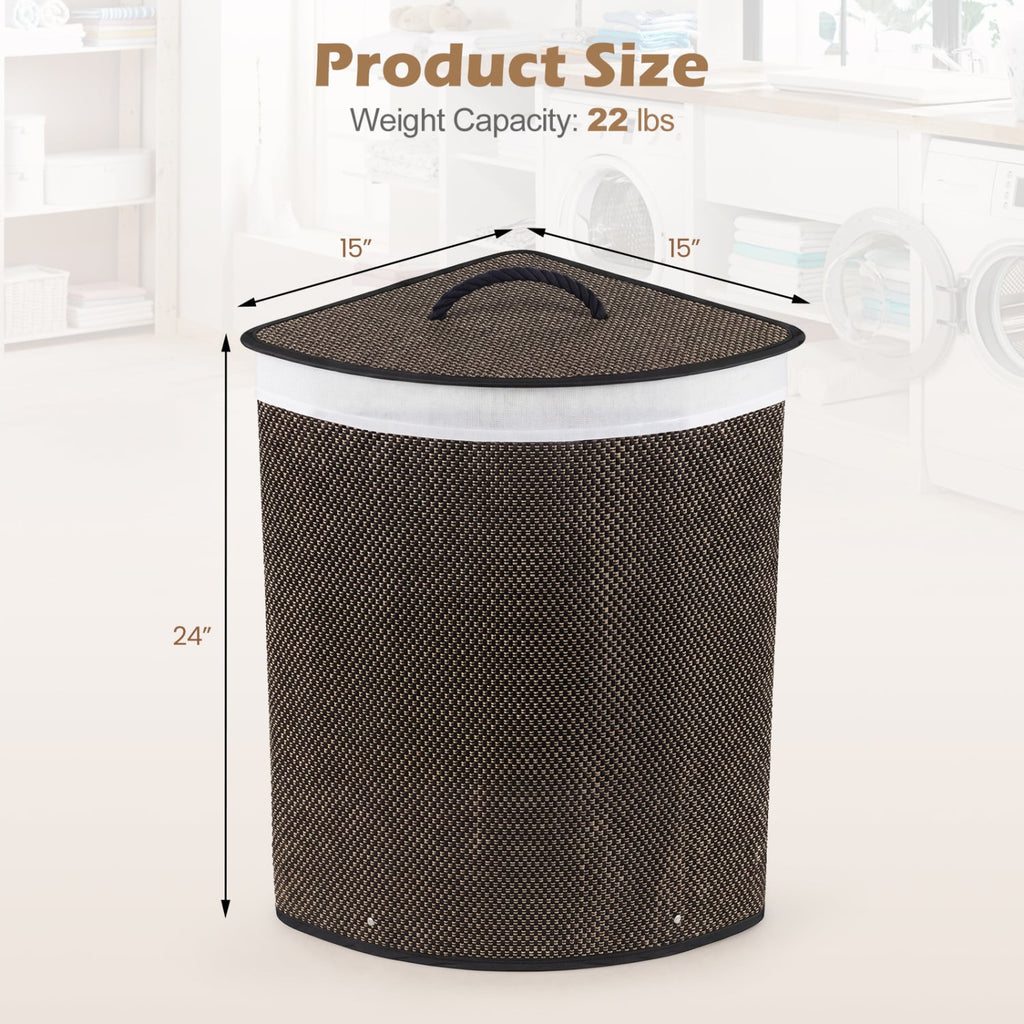 15 Gal Capacity Bamboo Laundry Hamper with Removable Liner-Black