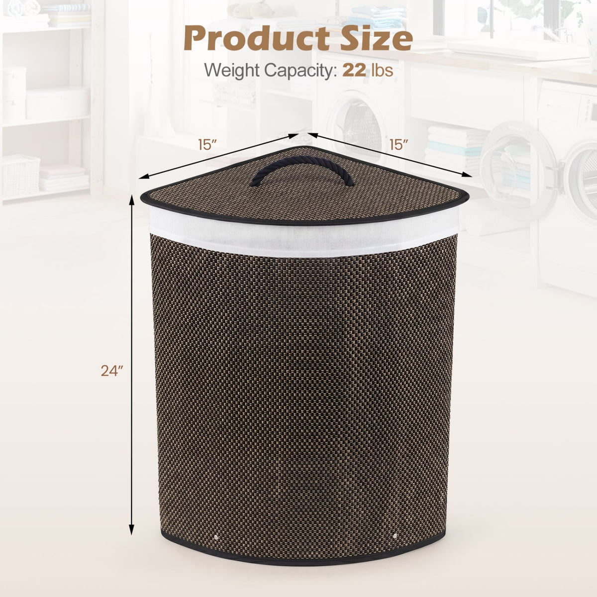 15 Gal Capacity Bamboo Laundry Hamper with Removable Liner-Black
