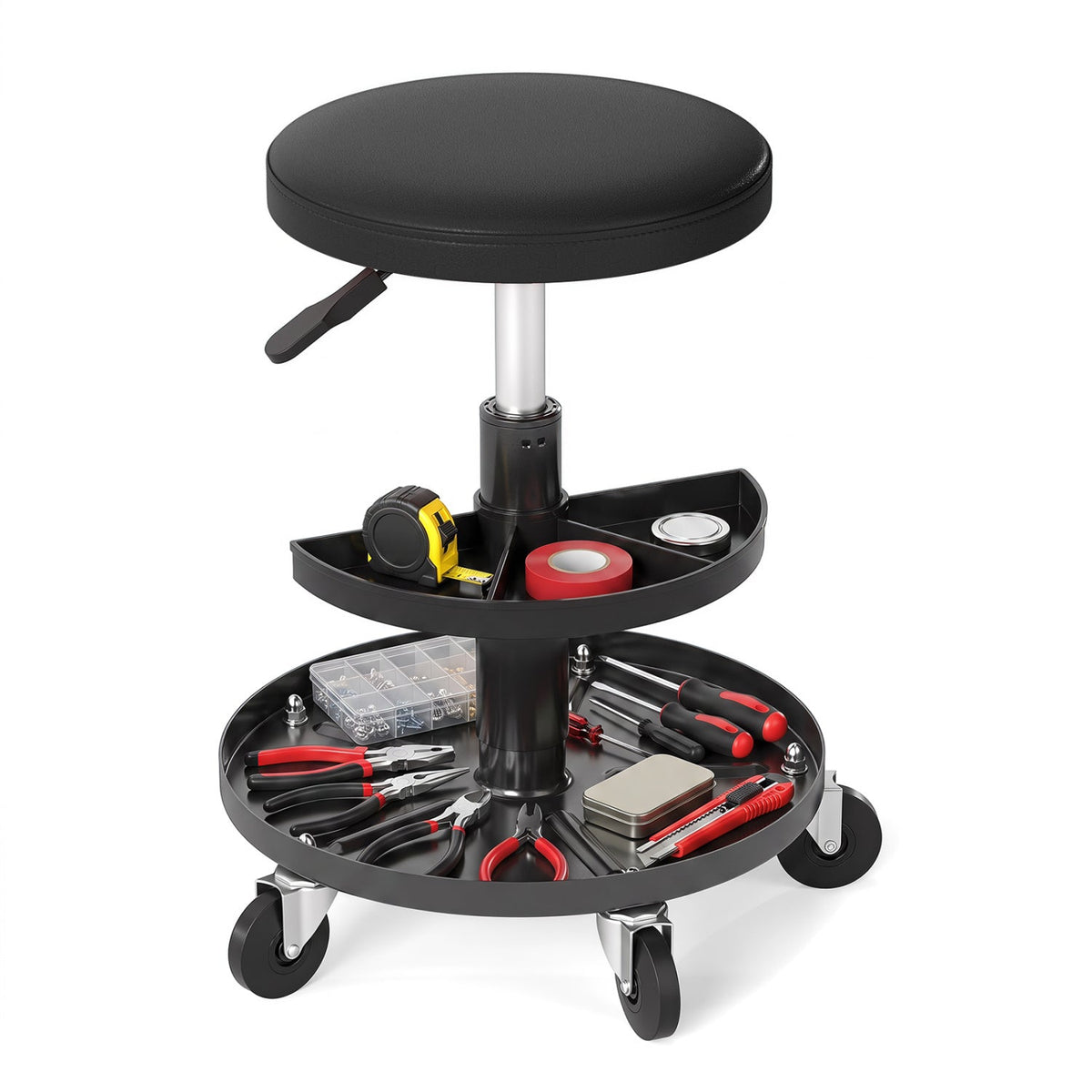 16.5 inches-22 inches Adjustable Height Seat Rolling Mechanic Stool with Wheels-Black