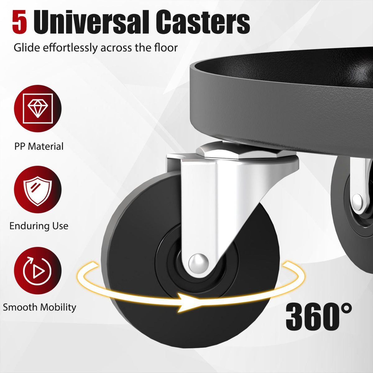 16.5 inches-22 inches Adjustable Height Seat Rolling Mechanic Stool with Wheels-Red