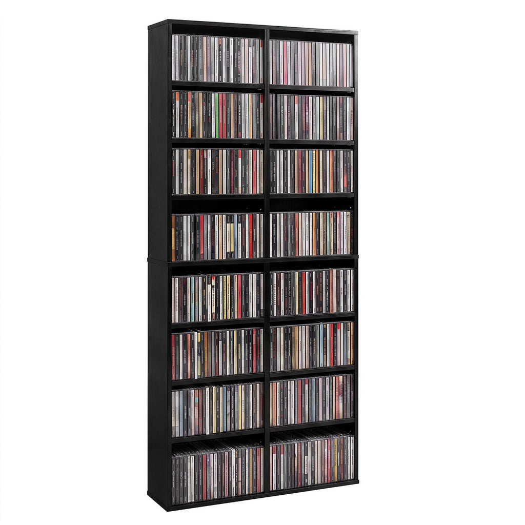 16 Compartment CD Storage Unit 54 inches Freestanding Open Display Shelf with 12 Removable Shelves-Black