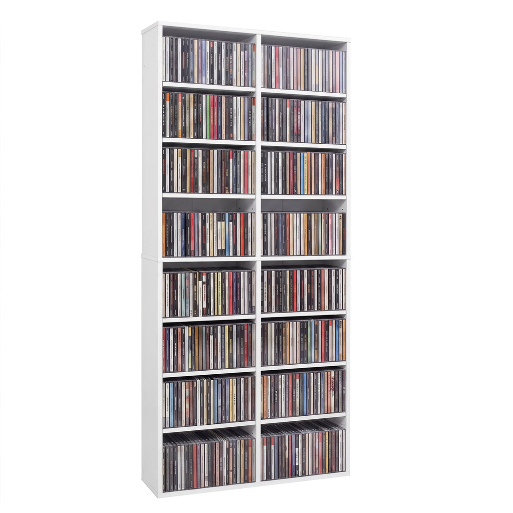16 Compartment CD Storage Unit 54 inches Freestanding Open Display Shelf with 12 Removable Shelves-White