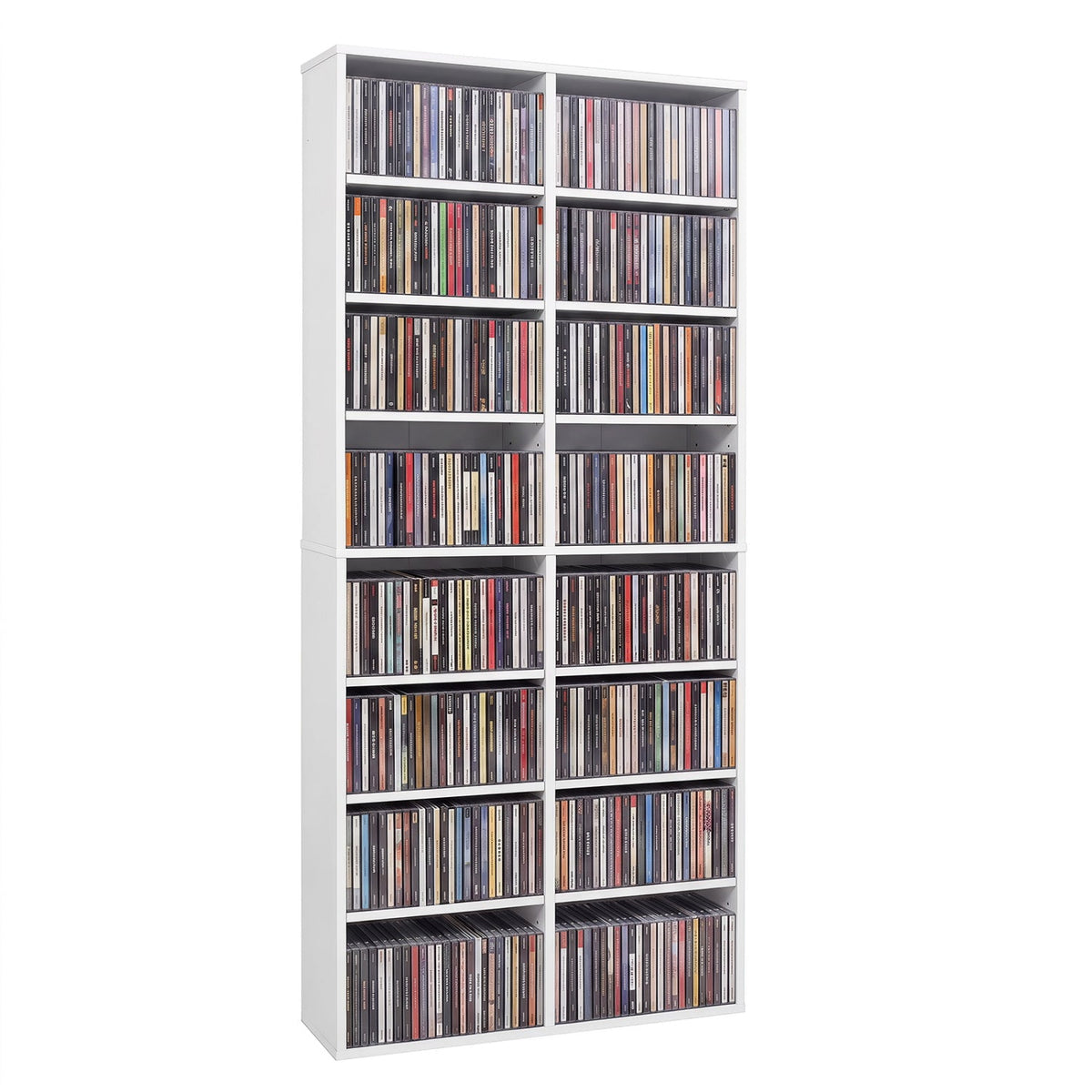 16 Compartment CD Storage Unit 54 inches Freestanding Open Display Shelf with 12 Removable Shelves-White
