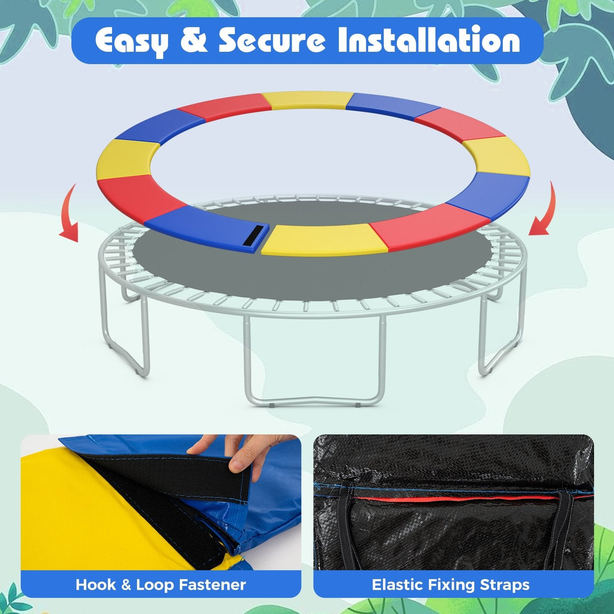 16 Feet Trampoline Pad Replacement Safety Pad with Fixing Straps (Multicolor)