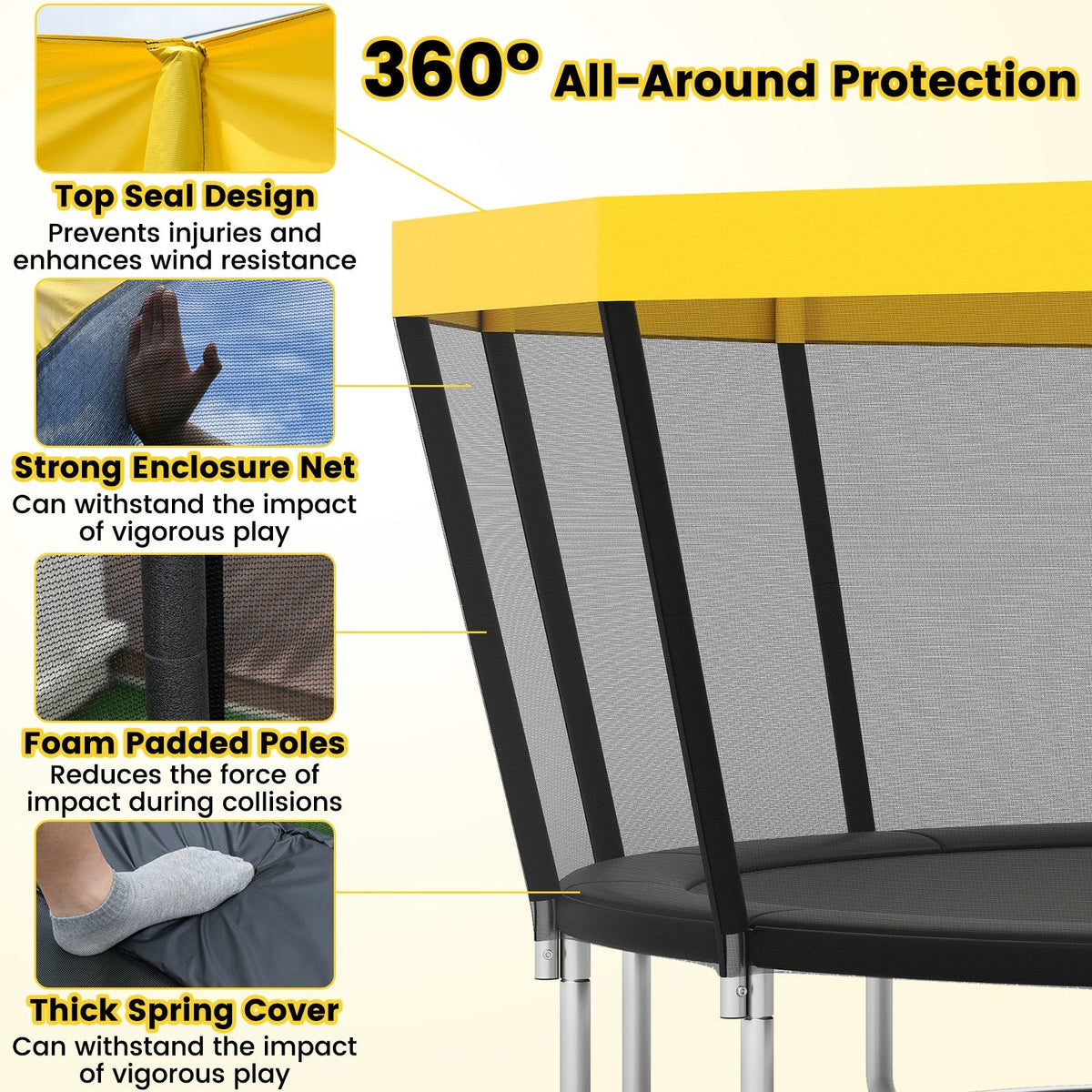 16 FT Outdoor Trampoline ASTM Compliant Recreational Trampoline with Non-Slip Ladder-Yellow