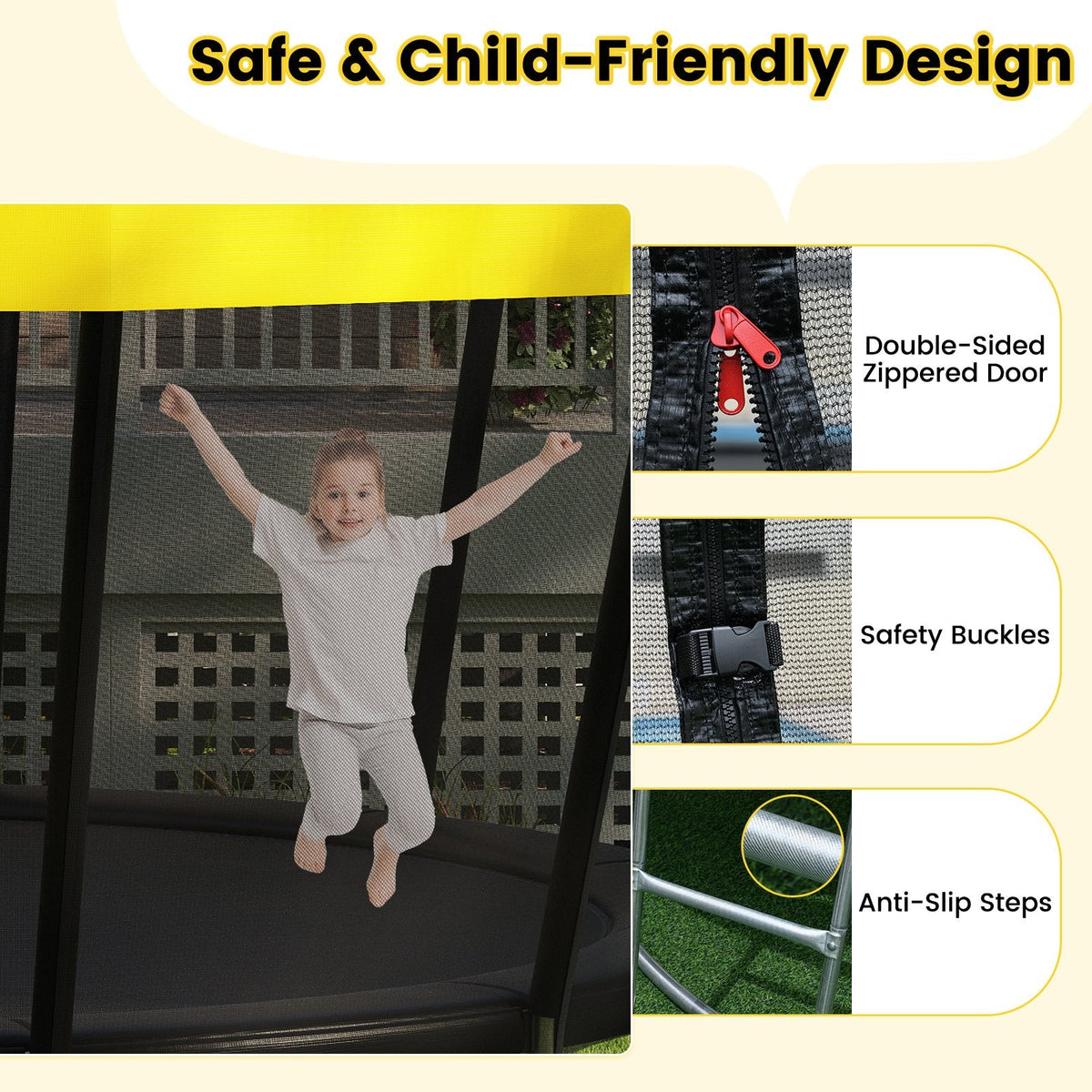 16 FT Outdoor Trampoline ASTM Compliant Recreational Trampoline with Non-Slip Ladder-Yellow