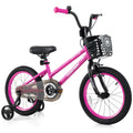 16 Inch Kids Bike with Front Basket and Training Wheels, Pink
