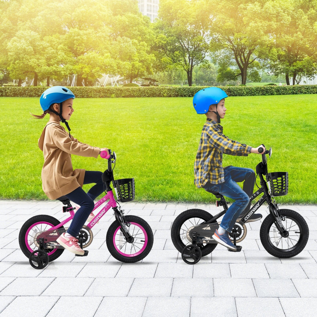 16 Inch Kids Bike with Front Basket and Training Wheels, Pink