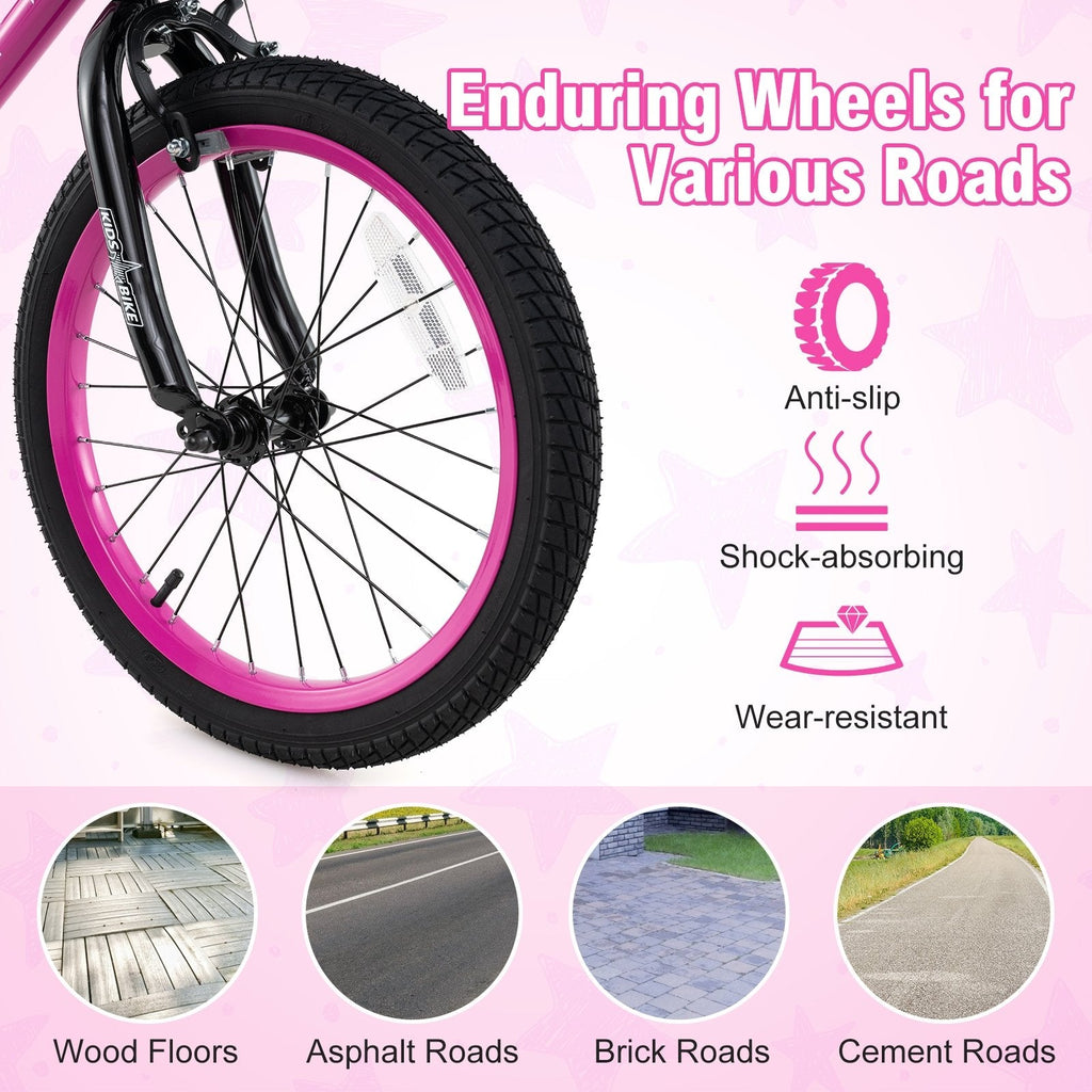 16 Inch Kids Bike with Front Basket and Training Wheels, Pink