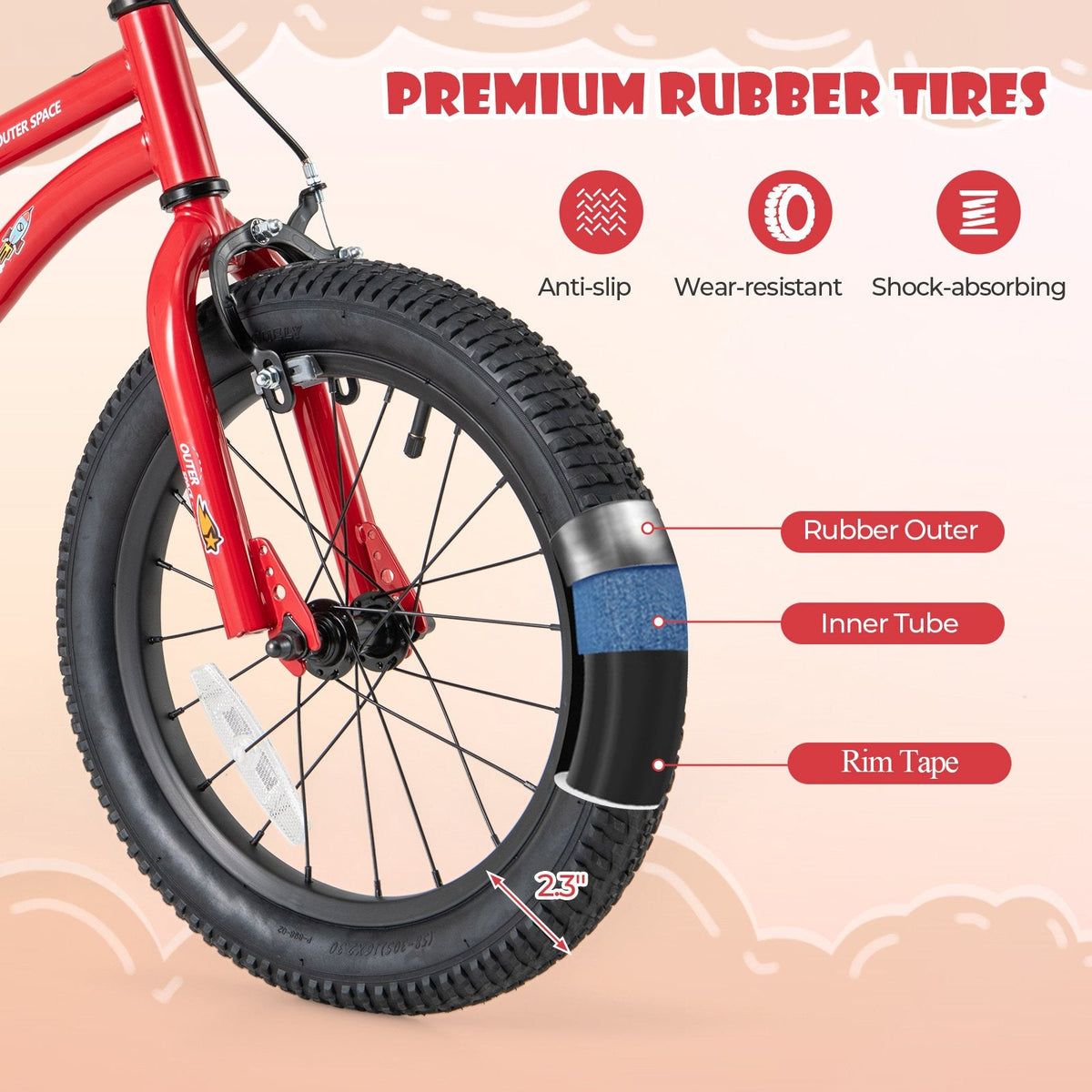 16 Inch Kids Bike with Handbrake, Coaster Brake and Bell, Red