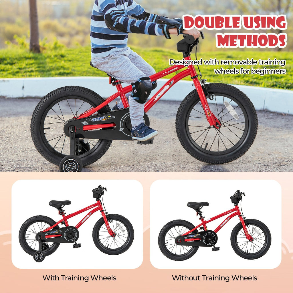 16 Inch Kids Bike with Handbrake, Coaster Brake and Bell, Red