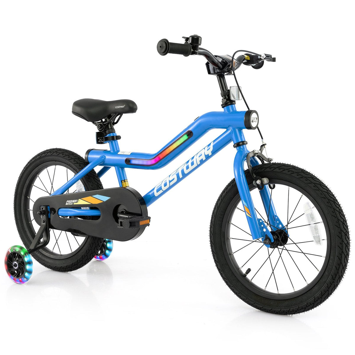 16 Inch LED Lighted Kids Bike with Headlight and Training Wheels, Blue