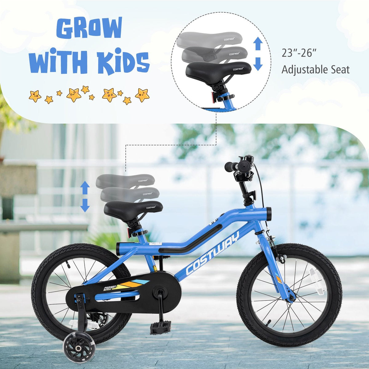 16 Inch LED Lighted Kids Bike with Headlight and Training Wheels, Blue