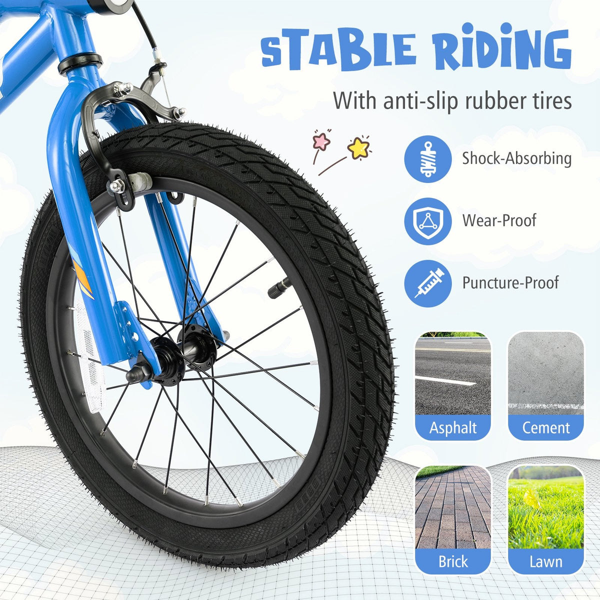 16 Inch LED Lighted Kids Bike with Headlight and Training Wheels, Blue