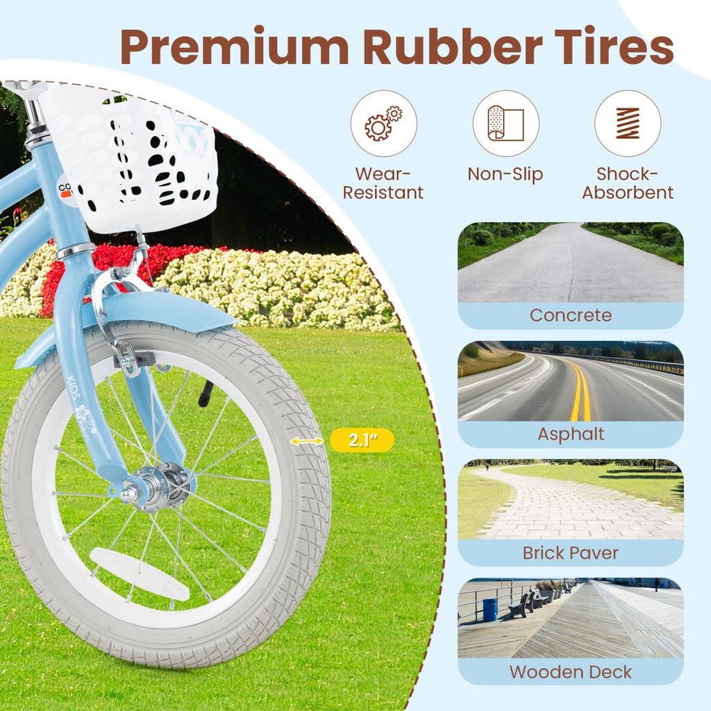 16 Inch Kids Bike with Adjustable Handlebar and Seat for Ages 4 to 7, Light Blue