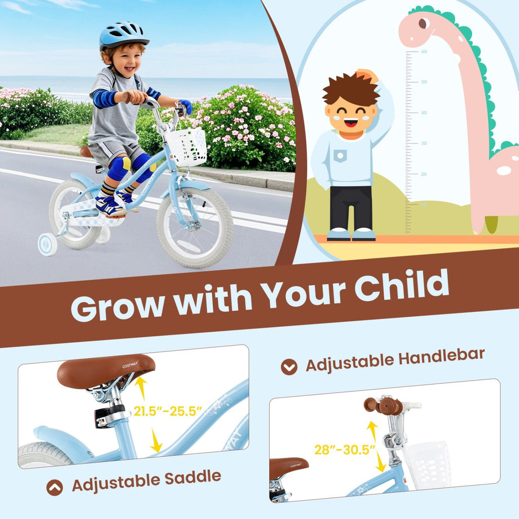 16 Inch Kids Bike with Adjustable Handlebar and Seat for Ages 4 to 7, Light Blue
