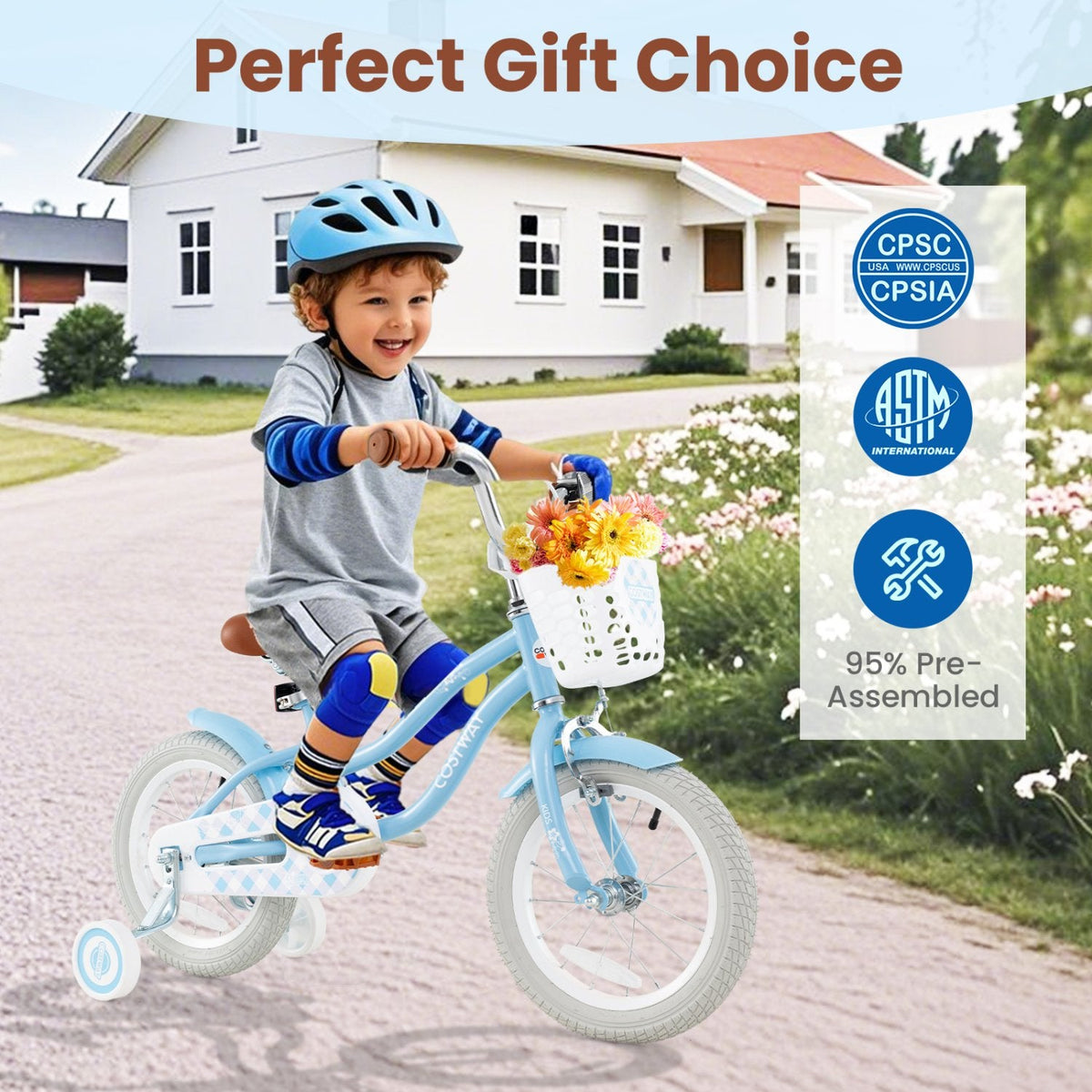 16 Inch Kids Bike with Adjustable Handlebar and Seat for Ages 4 to 7, Light Blue