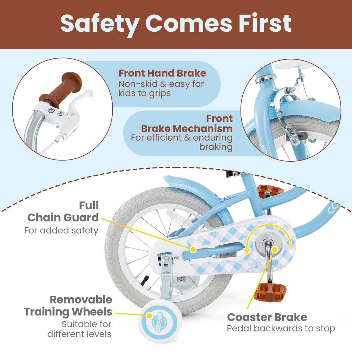 16 Inch Kids Bike with Adjustable Handlebar and Seat for Ages 4 to 7, Light Blue