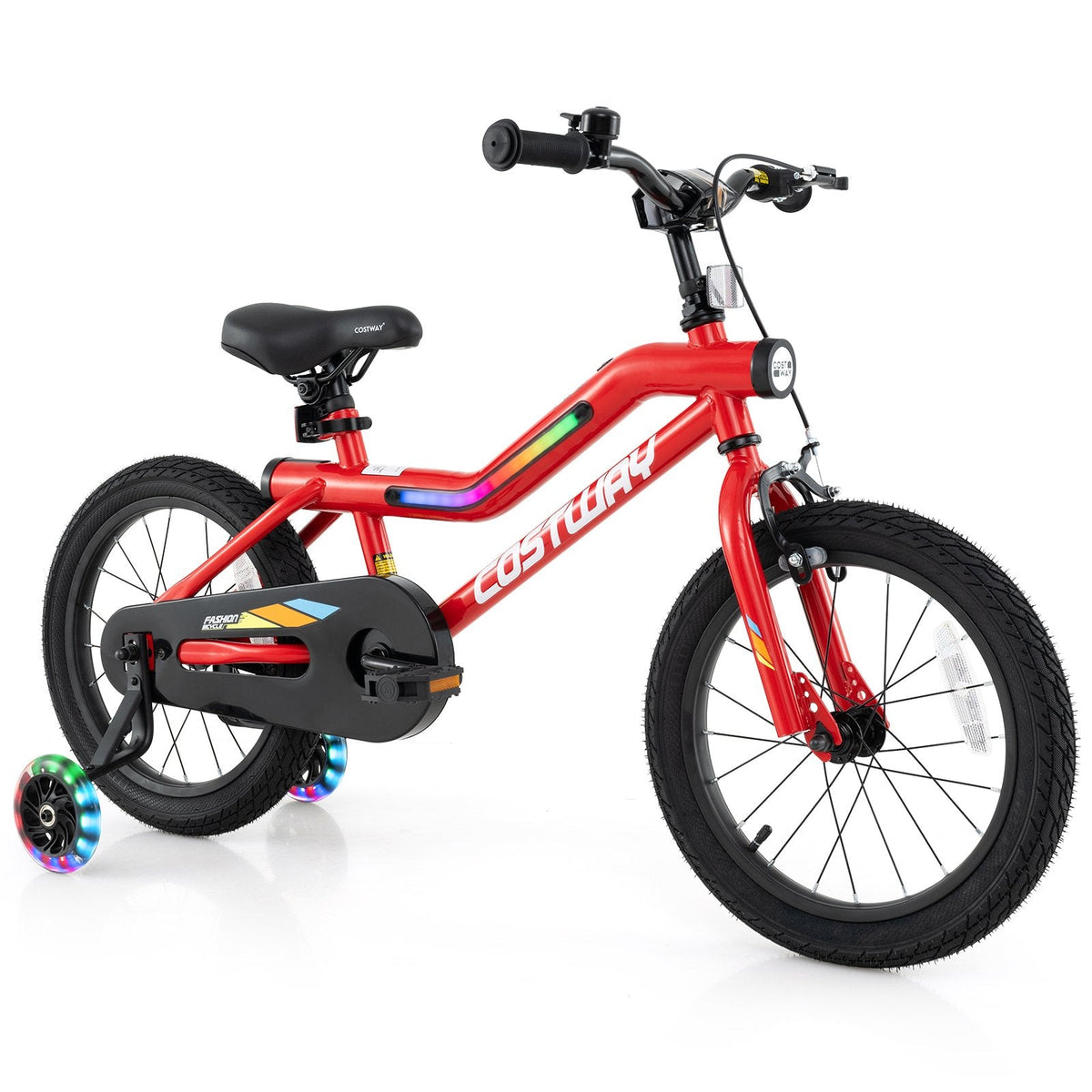 16 Inch LED Lighted Kids Bike with Headlight and Training Wheels, Red