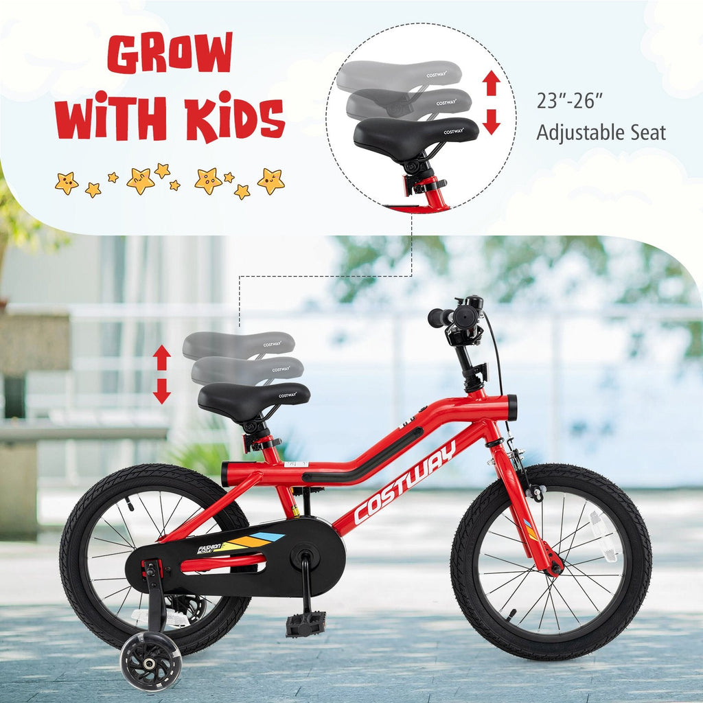 16 Inch LED Lighted Kids Bike with Headlight and Training Wheels, Red