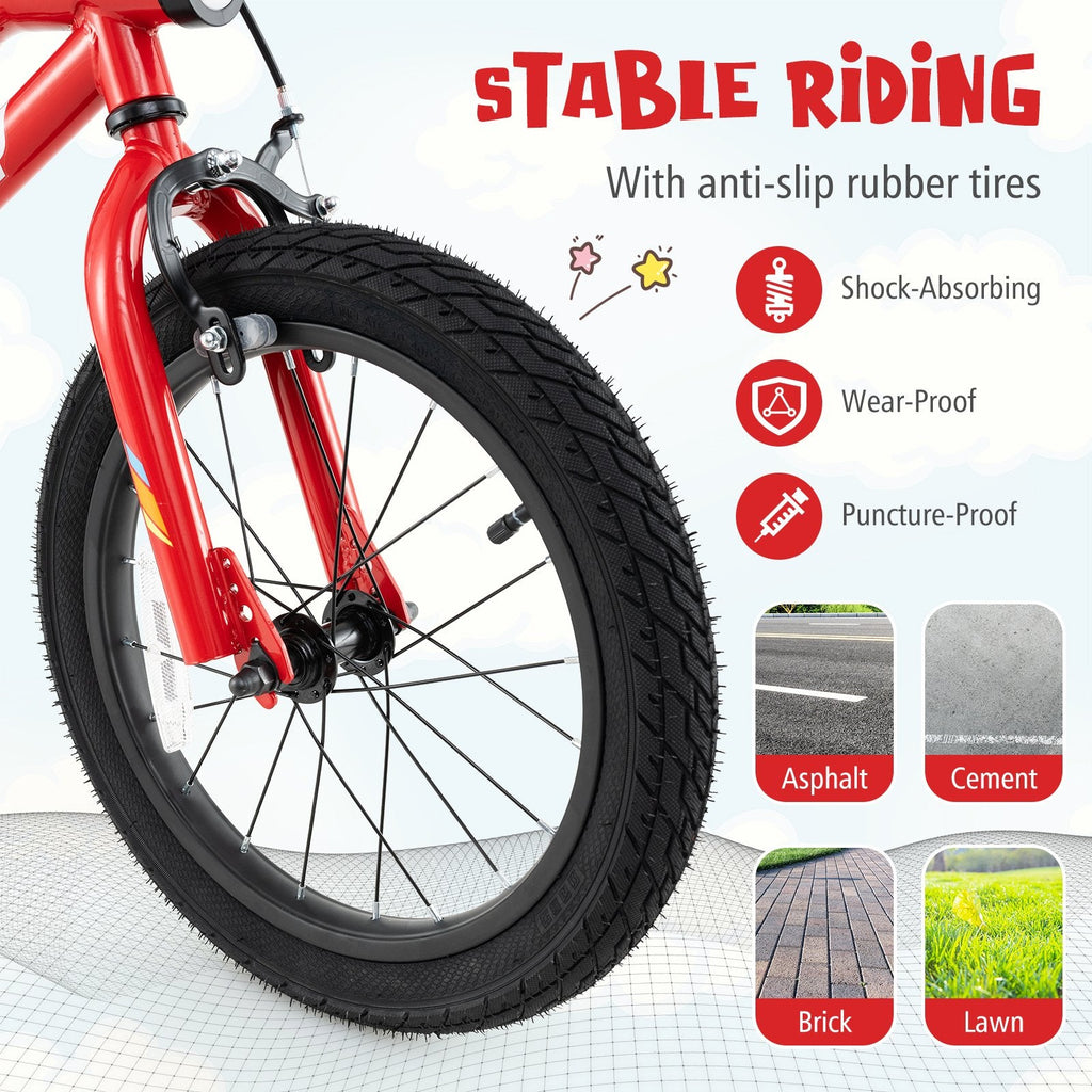16 Inch LED Lighted Kids Bike with Headlight and Training Wheels, Red