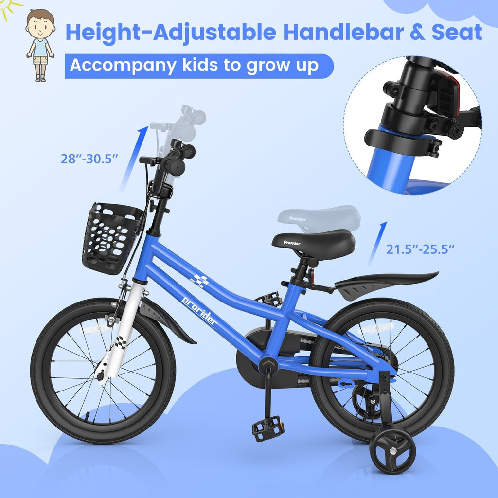 16 Inch Kids Bike with Removable Training Wheels and Basket, Navy