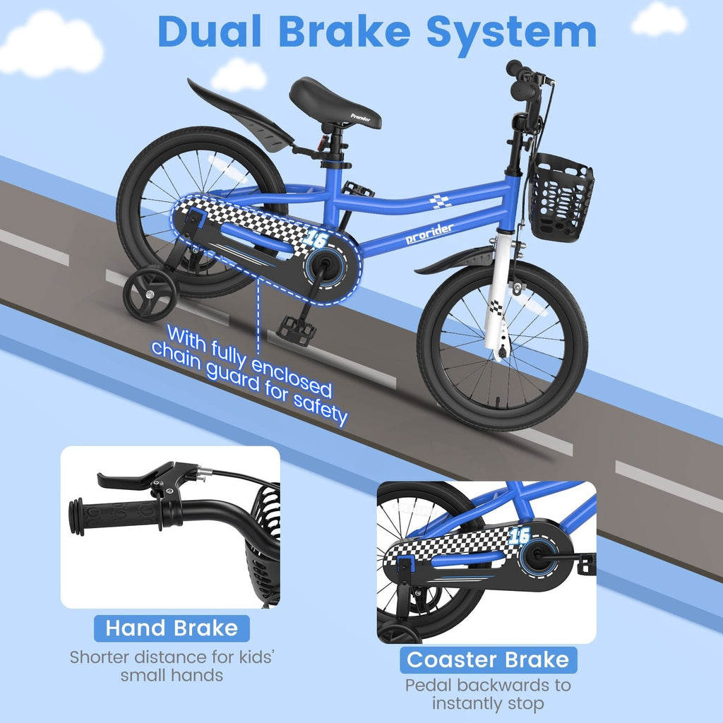16 Inch Kids Bike with Removable Training Wheels and Basket, Navy