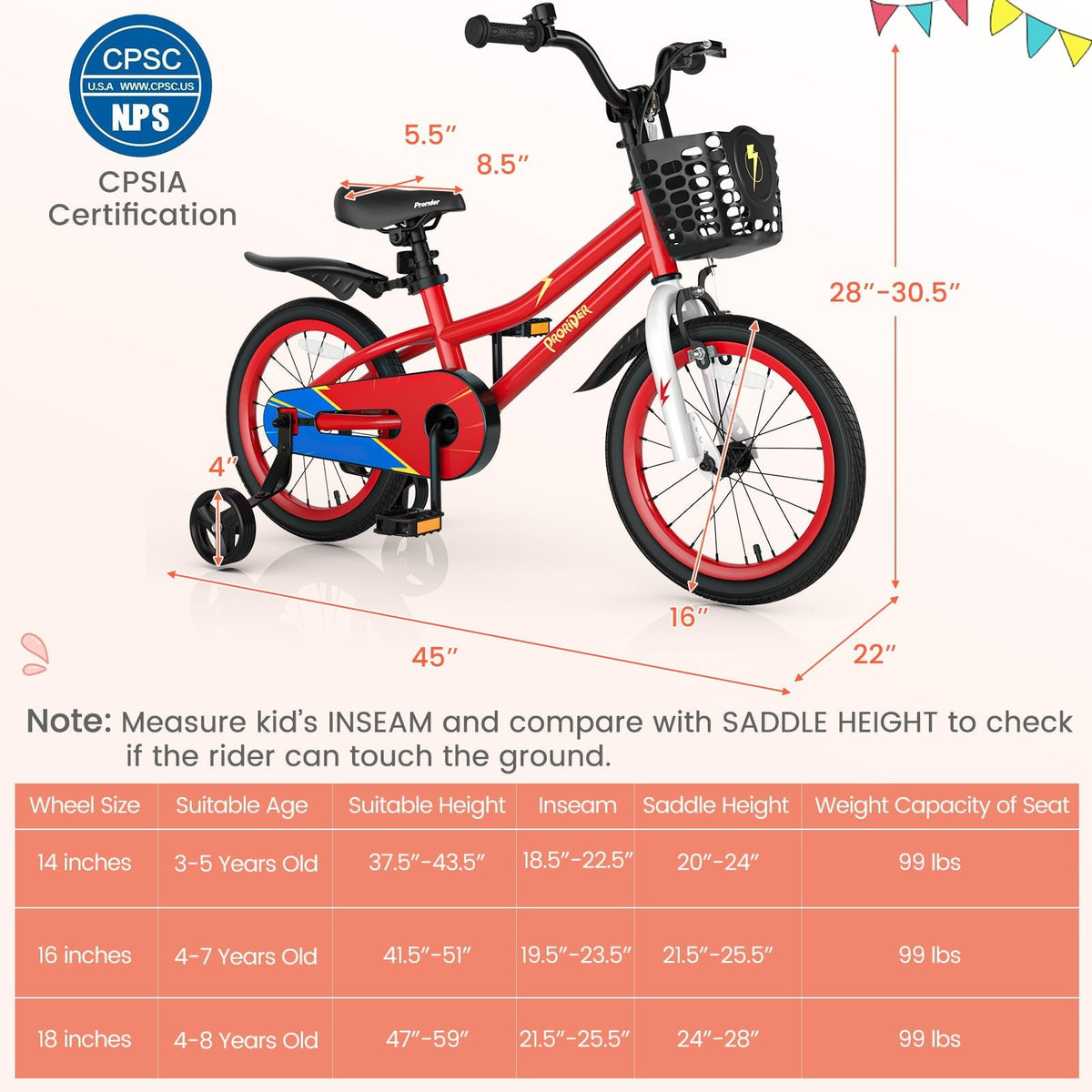16 Inch Kids Bike with Removable Training Wheels and Reflectors, Red