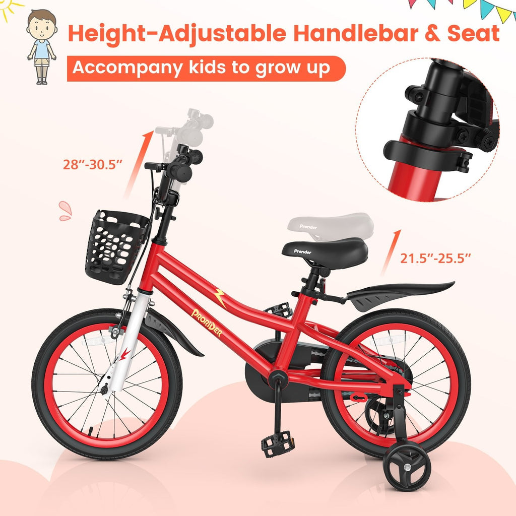 16 Inch Kids Bike with Removable Training Wheels and Reflectors, Red