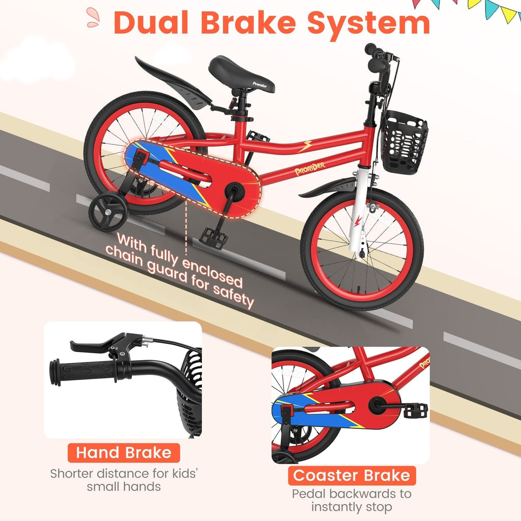 16 Inch Kids Bike with Removable Training Wheels and Reflectors, Red