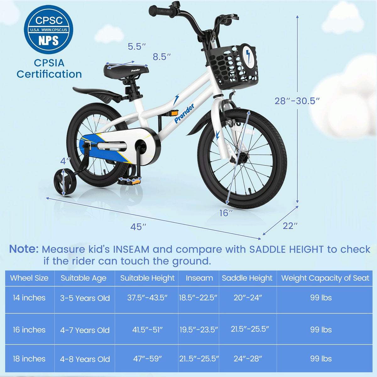 16 Inch Kids Bike with Removable Training Wheels and Reflectors, White