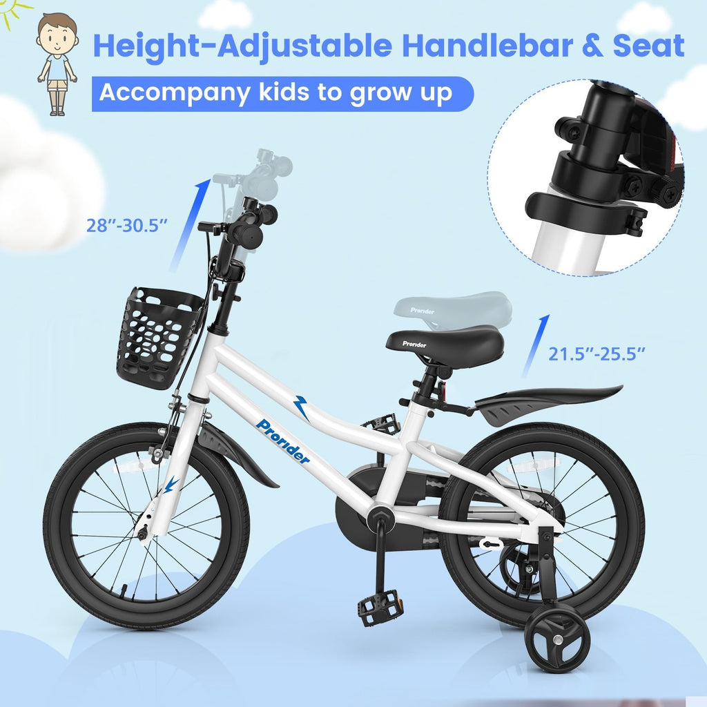 16 Inch Kids Bike with Removable Training Wheels and Reflectors, White