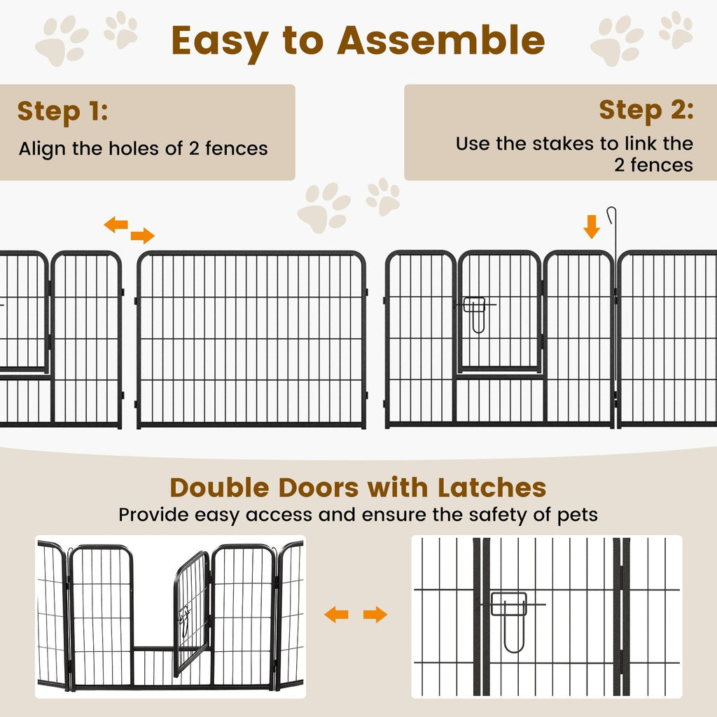 16 Panel 24/32/40 Inches Height Dog Playpen with Lock and Large Door-24 inches