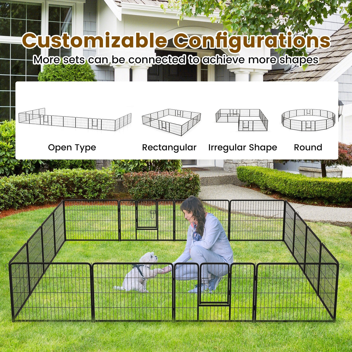 16 Panel 24/32/40 Inches Height Dog Playpen with Lock and Large Door-24 inches