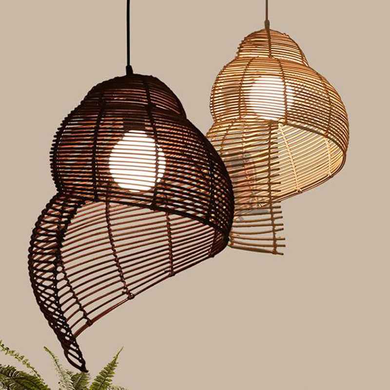 Snail Rattan Pendant Light, Creative Art Southeast Asia Vintage Pendant Lamp Reading Room Wicker Light