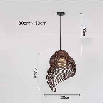 Snail Rattan Pendant Light, Creative Art Southeast Asia Vintage Pendant Lamp Reading Room Wicker Light