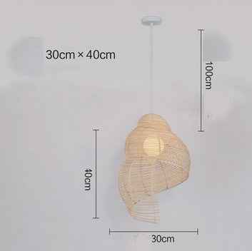 Snail Rattan Pendant Light, Creative Art Southeast Asia Vintage Pendant Lamp Reading Room Wicker Light