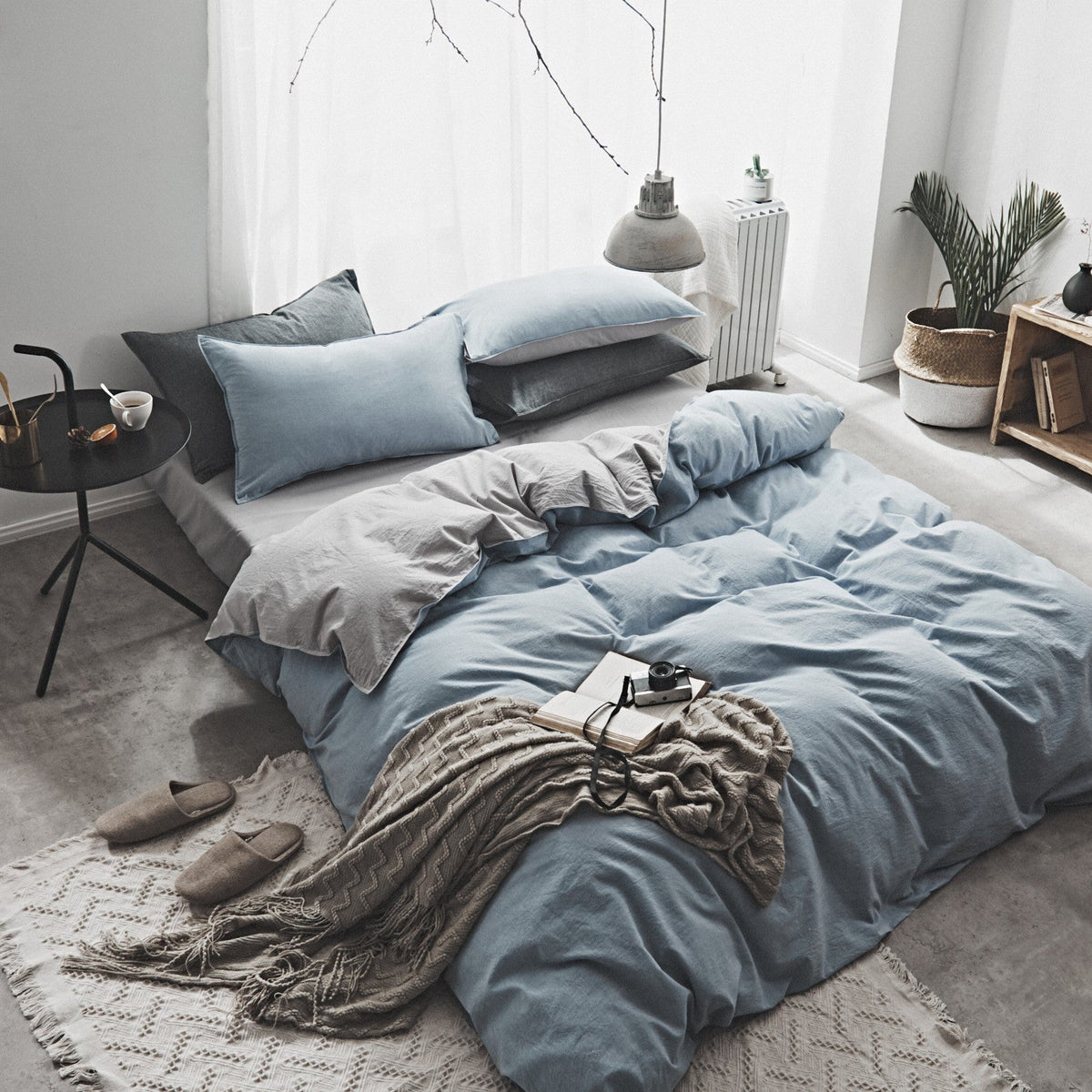 Washed Cotton Nordic Bedding Set Solid Color Duvet Cover
